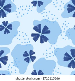 floral sin fisuras con flores azules de doodle dibujadas a mano. creativos diseños florales para tela, envoltura, papel pintado, textiles, prendas de vestir. ilustración vectorial