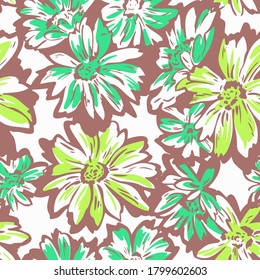 Floral seamless pattern. Hand drawn large flower buds. Brush strokes. Botanical background. Summer garden texture. 