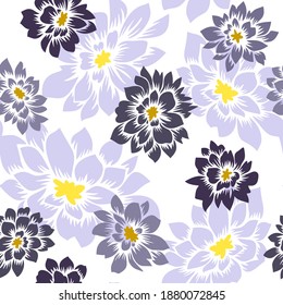 Floral seamless pattern with hand drawn Dahlia flowers. Bright vector floral background. Flat drawing in modern style. Botanical trendy ornament. Summer motif.
