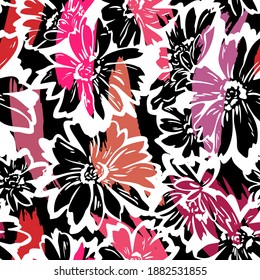 Floral seamless pattern. Hand drawn large flower buds. Brush strokes. Botanical background. Summer garden texture.