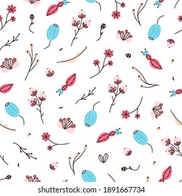 Floral seamless pattern. Hand drawn beautiful flowers. Colorful repeating background with blossom. Design for wallpaper, textiles, wrapping paper, cover notebook, header. Vector illustration, eps10