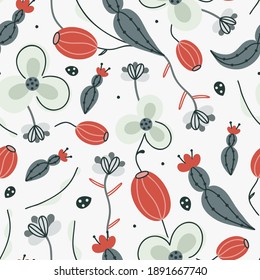 Nahtloses Muster ohne Blumen. Handgezeichnete schöne Blumen. Farbiger, sich wiederholender Hintergrund mit Blüte. Design für Tapete, Textilien, Wickelpapier, Cover-Notebook, Header. Vektorgrafik, eps10