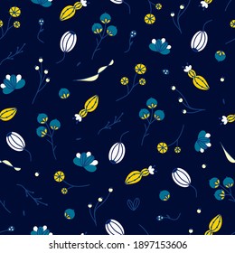 Floral seamless pattern. Hand drawn beautiful flowers. Colorful repeating background with blossom. Design for wallpaper, textiles, wrapping paper, cover notebook, header. Vector illustration, eps10
