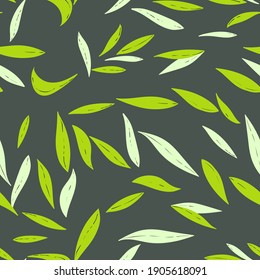 Floral seamless pattern with hand drawn color leaves. Cute autumn background. Tropic green branches. Modern floral compositions. Fashion vector stock illustration for wallpaper, card, fabric, textile.