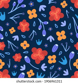 Nahtloses Muster ohne Blumen. Handgezeichnete schöne Blumen. Farbiger, sich wiederholender Hintergrund mit Blüte. Design für Tapete, Textilien, Wickelpapier, Cover-Notebook, Header. Vektorgrafik, eps10