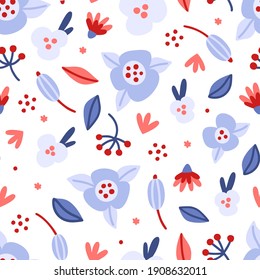 Floral seamless pattern. Hand drawn beautiful flowers. Colorful repeating background with blossom. Design for wallpaper, textiles, wrapping paper, cover notebook, header. Vector illustration, eps10