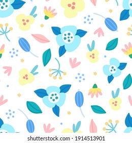 Floral seamless pattern. Hand drawn beautiful flowers. Colorful repeating background with blossom. Design for wallpaper, textiles, wrapping paper, cover notebook, header. Vector illustration, eps10