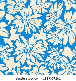 Floral seamless pattern. Hand drawn large flower buds. Flower silhouettes. Botanical background. Summer garden texture.