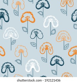 Floral seamless pattern with hand drawn flowers. Seamless pattern can be used for wallpaper, pattern fills, web page background, surface textures.