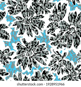Floral seamless pattern. Hand drawn large flower buds. Brush strokes. Botanical background. Summer garden ornament with spotted texture.