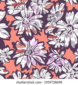 Floral seamless pattern. Hand drawn large flower buds. Brush strokes. Botanical background. Summer garden texture.