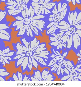 Floral seamless pattern. Hand drawn large flower buds. Flower silhouettes. Botanical background. Summer garden texture.
