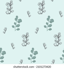 Patrón floral sin soldadura con hojas de eucalipto dibujadas a mano para textiles o fondo 
