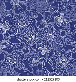 Floral seamless pattern. Hand drawn vector illustration.