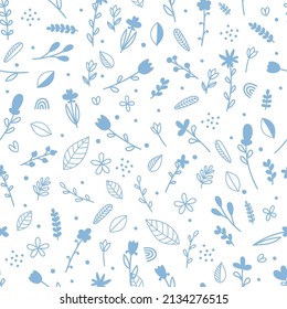 Floral seamless pattern with hand drawn elements. Scandinavian style. Doodle flowers. Vector illustration