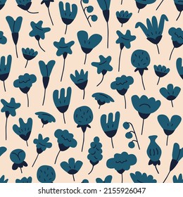 Floral seamless pattern with hand drawn abstract flowers. Simple botanical background for design, fabric and print.