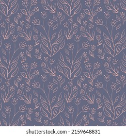 Floral seamless pattern with hand drawn leaves and flowers. Vector illustration.