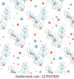 Floral seamless pattern. Hand drawn doodle leaves pattern can be used for wallpaper, pattern fills, web page background,surface textures. Botanic branches