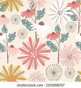 Floral seamless pattern in hand drawn boho style