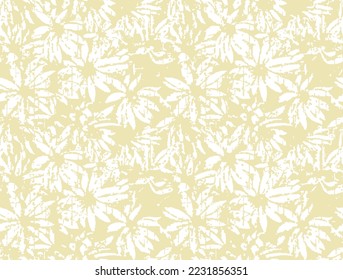 Floral seamless pattern. Hand drawn large flower buds. Flower silhouettes. Botanical yellow background. Summer garden texture.