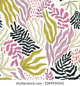 Floral seamless pattern. Hand drawn plants botanical texture. Great for fabric, textile, apparel, walloper, digital paper