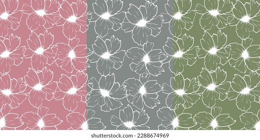 Floral seamless pattern. Hand drawn large white flower buds. Floral silhouettes.