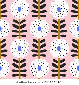 Floral seamless pattern with hand drawn flowers in Scandinavian style . Vector botanical illustration. Great for fabric, textile, digital papers. 