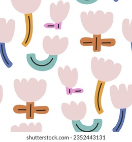 Floral seamless pattern with hand drawn flowers in Scandinavian style . Vector cute botanical illustration. Great for fabric, textile, digital papers. 