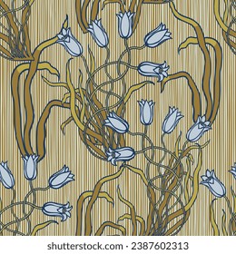 Blumennahtloses Muster mit handgezeichneten abstrakten Blumen. Zeichenelemente für Stift und Tinte. Retro Eleganz Wiederholdruck. Vintage-Design für Stoff, Tapete oder Verpackung.