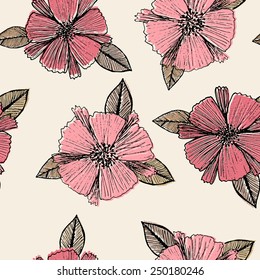 Floral Seamless Pattern, Hand Drawn Vector