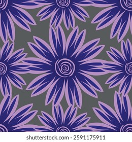 Floral seamless pattern. Hand drawn large flower buds. Brush strokes. Botanical background. Summer garden ornament with spotted texture.