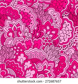 Floral seamless pattern with hand drawn elements. Colorful background. Pattern can be used for fabric, wallpaper or wrapping.