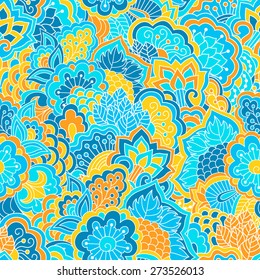 Floral seamless pattern with hand drawn elements. Colorful background. Pattern can be used for fabric, wallpaper or wrapping.