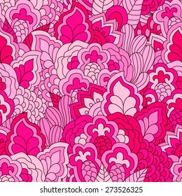 Floral seamless pattern with hand drawn elements. Colorful background. Pattern can be used for fabric, wallpaper or wrapping.