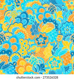 Floral seamless pattern with hand drawn elements. Colorful background. Pattern can be used for fabric, wallpaper or wrapping.