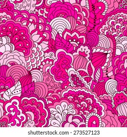 Floral seamless pattern with hand drawn elements. Colorful background. Pattern can be used for fabric, wallpaper or wrapping.