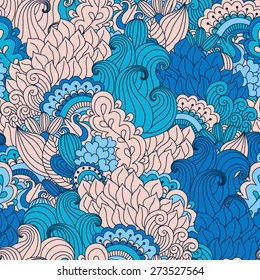 Floral seamless pattern with hand drawn elements. Colorful background. Pattern can be used for fabric, wallpaper or wrapping.