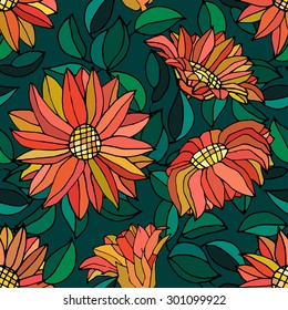 Floral seamless pattern with hand drawn flowers, vector illustration