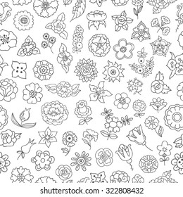 Floral seamless pattern. Hand drawn style outline with white background