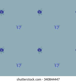 Floral Seamless Pattern. Hand Drawn Flowers on Blue Background.