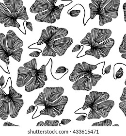 Floral seamless pattern with hand drawn poppies