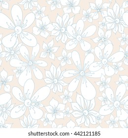 Floral seamless pattern. Hand drawn floral texture. Vector background with flowers. Hand drawn artwork for textiles, fabrics, souvenirs, packaging and greeting cards.