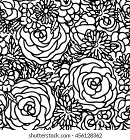 Floral seamless pattern with hand drawn roses