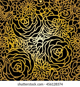 Floral seamless pattern with hand drawn roses