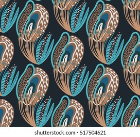 Floral seamless pattern. Hand drawn creative flower. Colorful artistic background with blossom. Abstract herb. It can be used for wallpaper, textiles, wrapping, card. Vector illustration, eps10