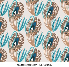 Floral seamless pattern. Hand drawn creative flower. Colorful artistic background with blossom. Abstract herb. It can be used for wallpaper, textiles, wrapping, card. Vector illustration, eps10