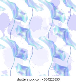 Floral seamless pattern with hand drawn lilac flowers on background with imitation of watercolor. Design for print, wallpaper, textile. Vector illustration.