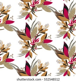  Patrón floral sin fisuras. La flor creativa dibujada a mano. Colorido fondo artístico con florecimiento. Hierba abstracta. Se puede utilizar para papel pintado, textiles, envoltura, tarjeta. Ilustración del vector, eps10