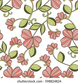 Floral seamless pattern. Hand drawn vector illustration of flowers.