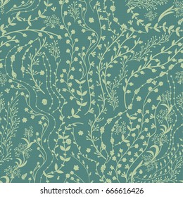 Floral seamless pattern. Hand drawn creative flowers. Colorful artistic background with blossom. Abstract herb. Can be used for wallpaper, textiles, wrapping, card, cover. Vector illustration, eps10.